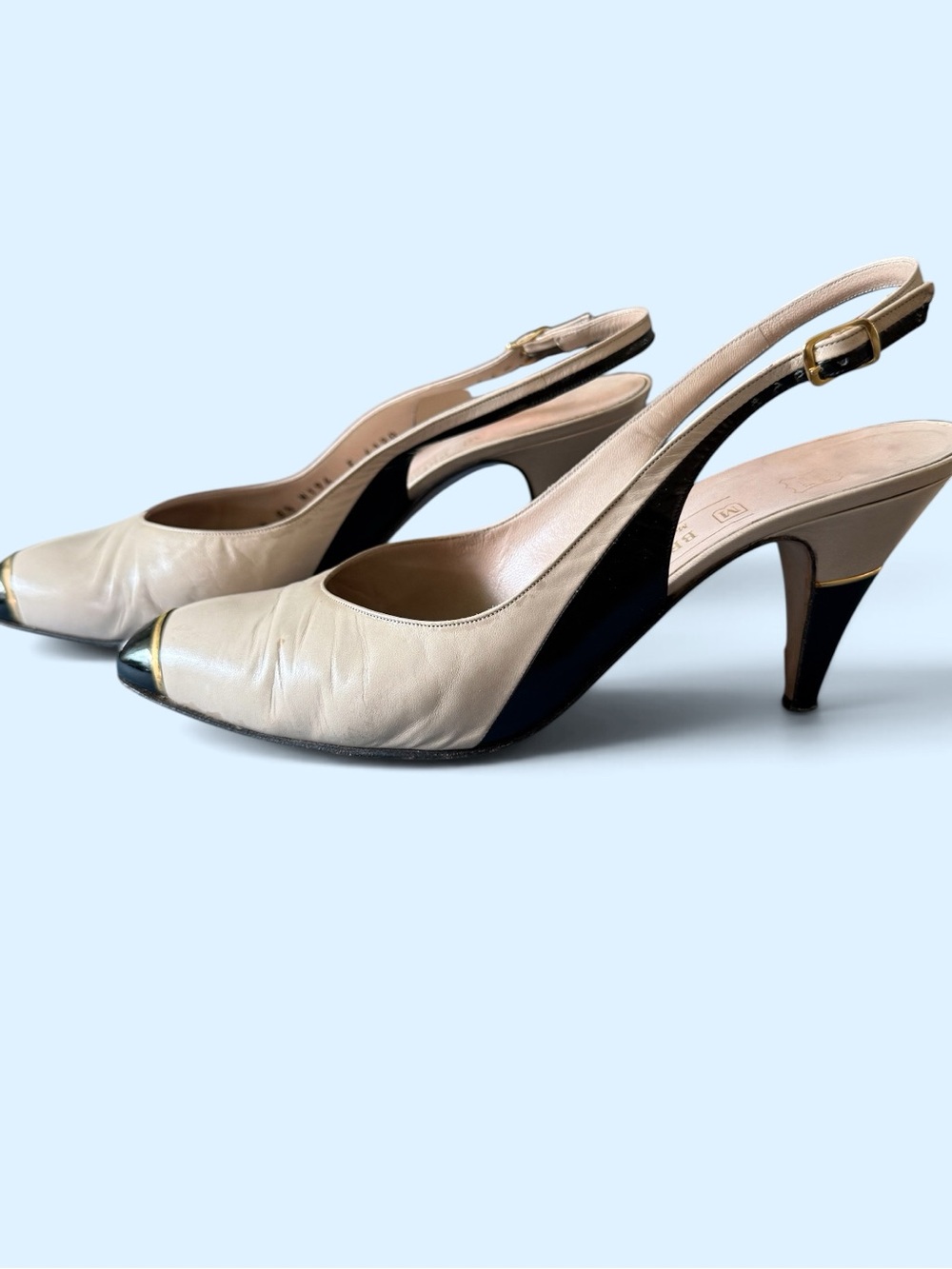 Bruno Magli Beige and Black Slingback shoes